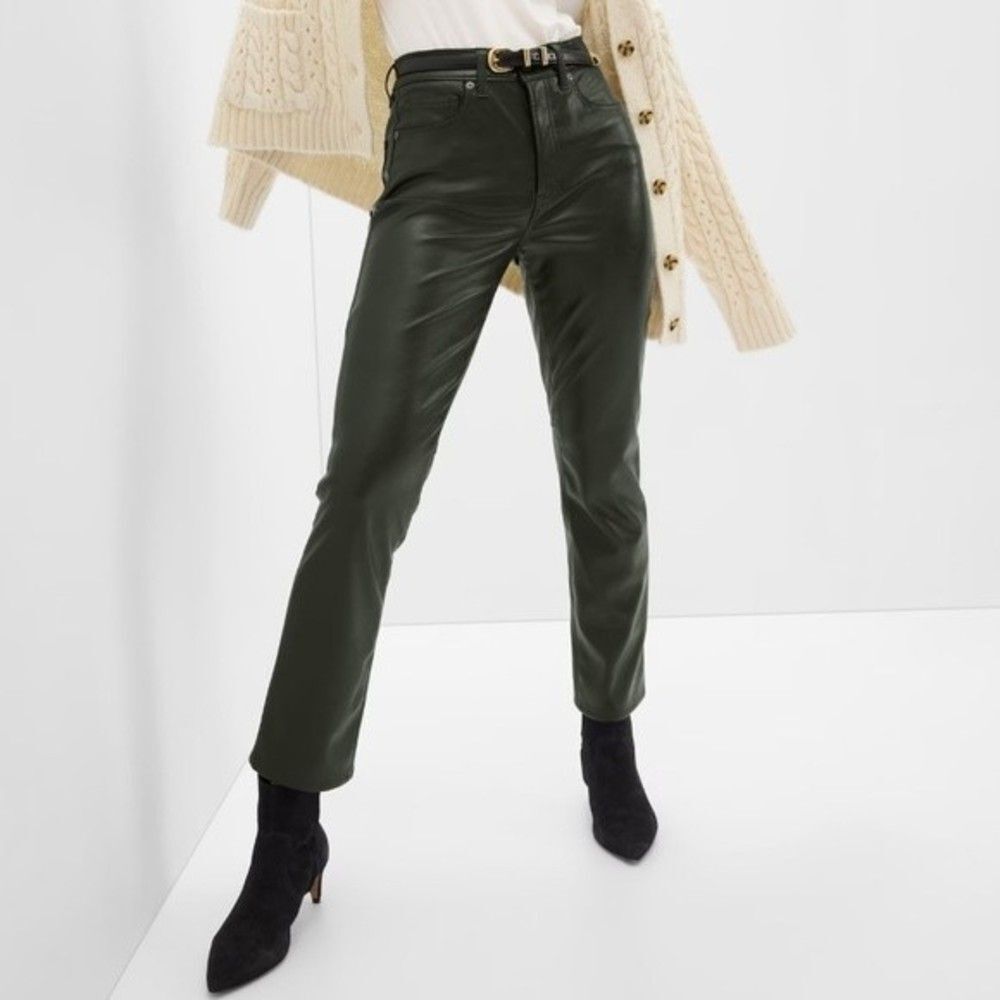 Gap High Rise Faux-Leather Vintage Slim Jeans 30/10 Petite Mistletoe Green NWT